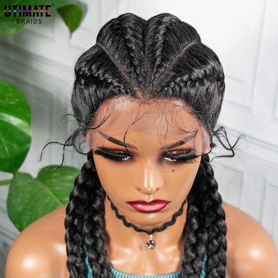 Synthetic Lace Wigs Braided Wigs with Baby Hair Long 26 Inches Box Braids Wig for Black Women Lace Front Afro Hair Wigs