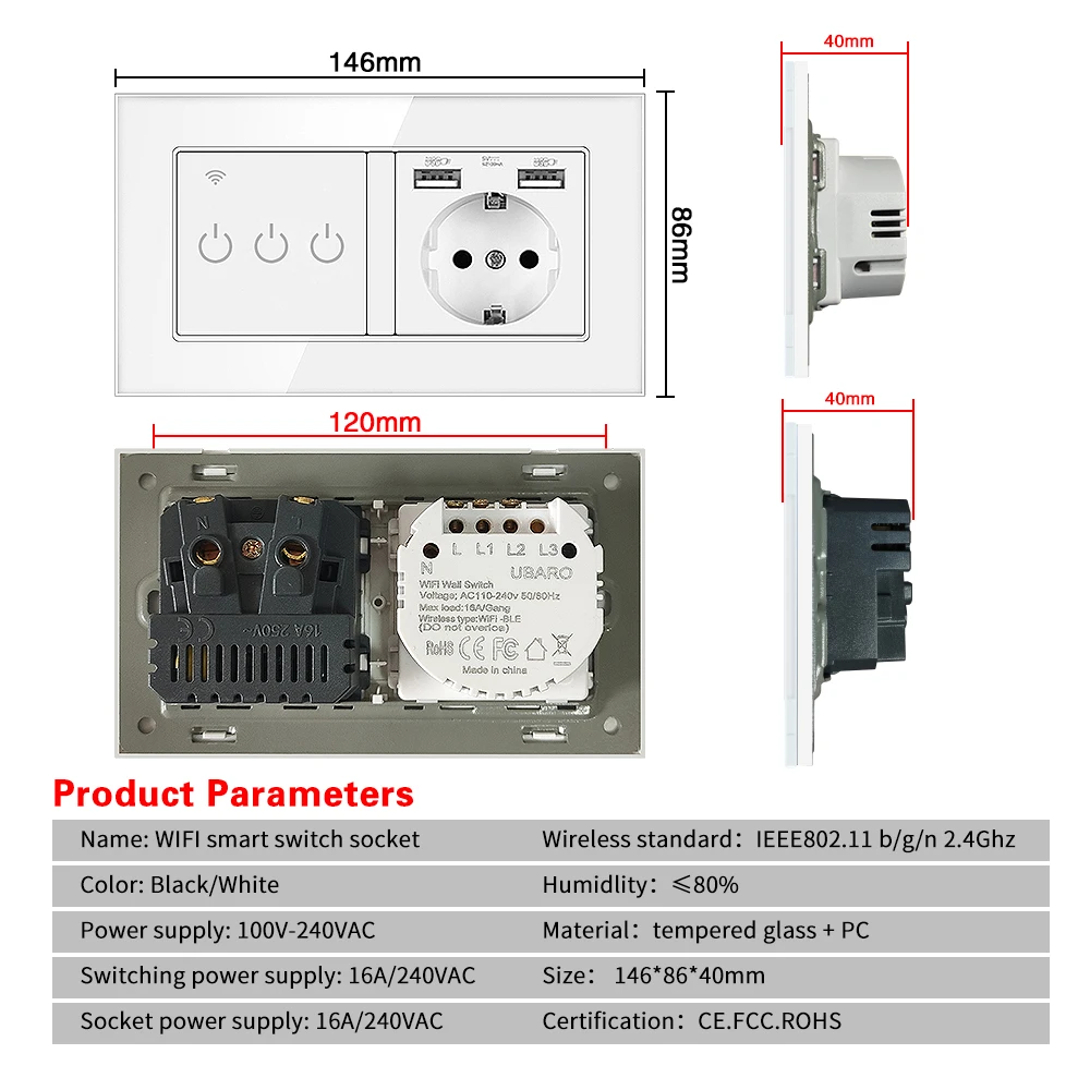 inteligente com soquete usb painel vidro cristal 02