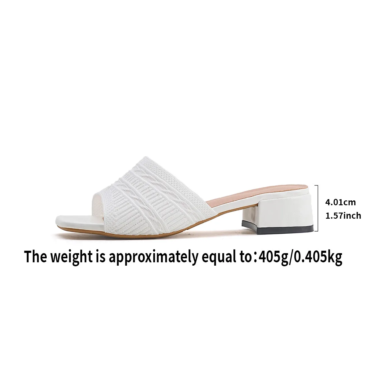 White Knitted High Heels Slippers Women Summer Slip On Square Toe Sandals Woman Pluslarge size Size Thick Heeled Slides Mujer