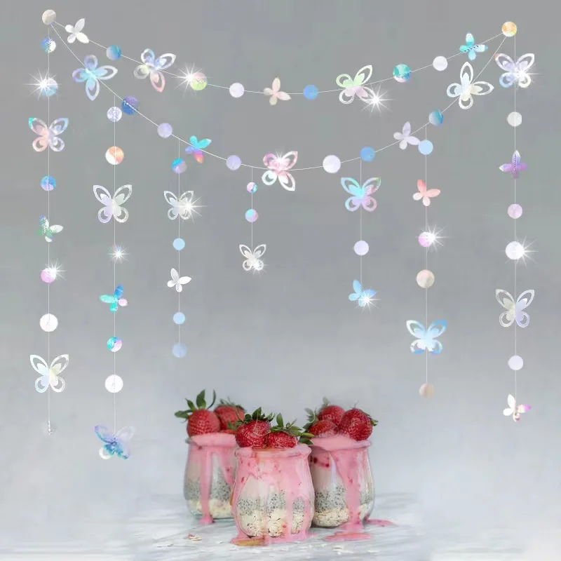 

4M Brilliant Rose Gold Butterfly Flower Banner Birthday Wedding Party Hanging Ornament School Window Holiday Event Decoration