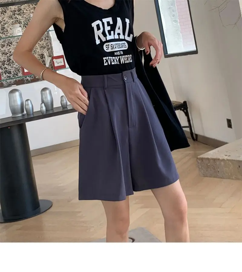 High Waist Straight Solid Blue Color Casual Suit Women's Shorts Clothing 2022 Summer Korean Style Shorts Woman Clothes dolphin shorts