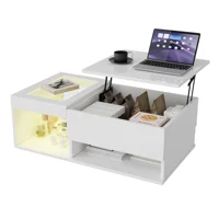 Table basse extensible Comanlai avec éclairage LED, table de salon brillante avec 2 étagères en verre, avec étagères ouvertes et rangement, rétractable, pour salon 8