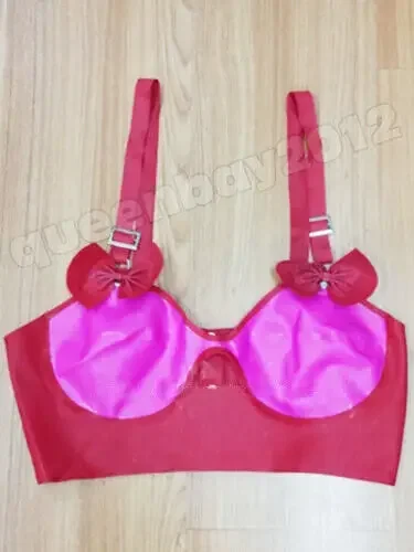 Women 100% Latex Bra Rubber Club Halloween Sexy Pink Red Bikini Bralette0.4mmS-XXL Halloween
