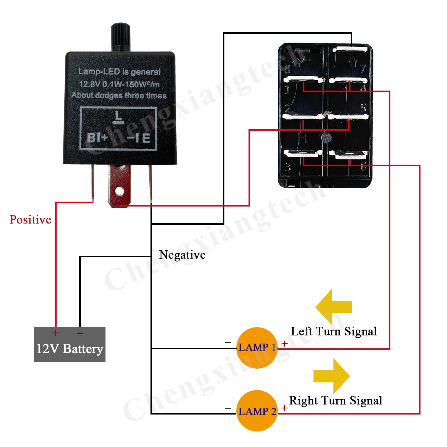 Interrupteur clignotant à 3 positions 12V pour tracteur 