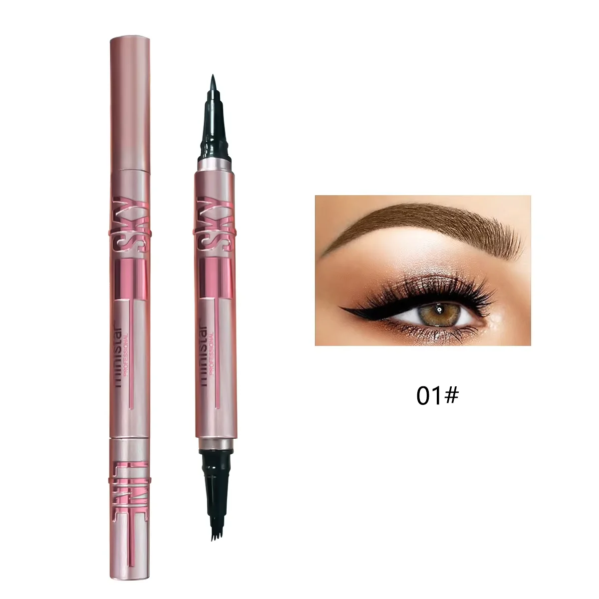 Two-head four-pronged eyebrow pencil eyeliner black and white mascara set waterproof long-lasting
