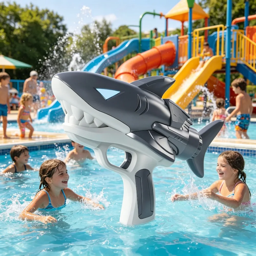 Shark Shape Electric Gun With LED Large Capacity Fully Automatic Continuous Fire Watergun Outdoor Water Fight Toy_voghion.com
