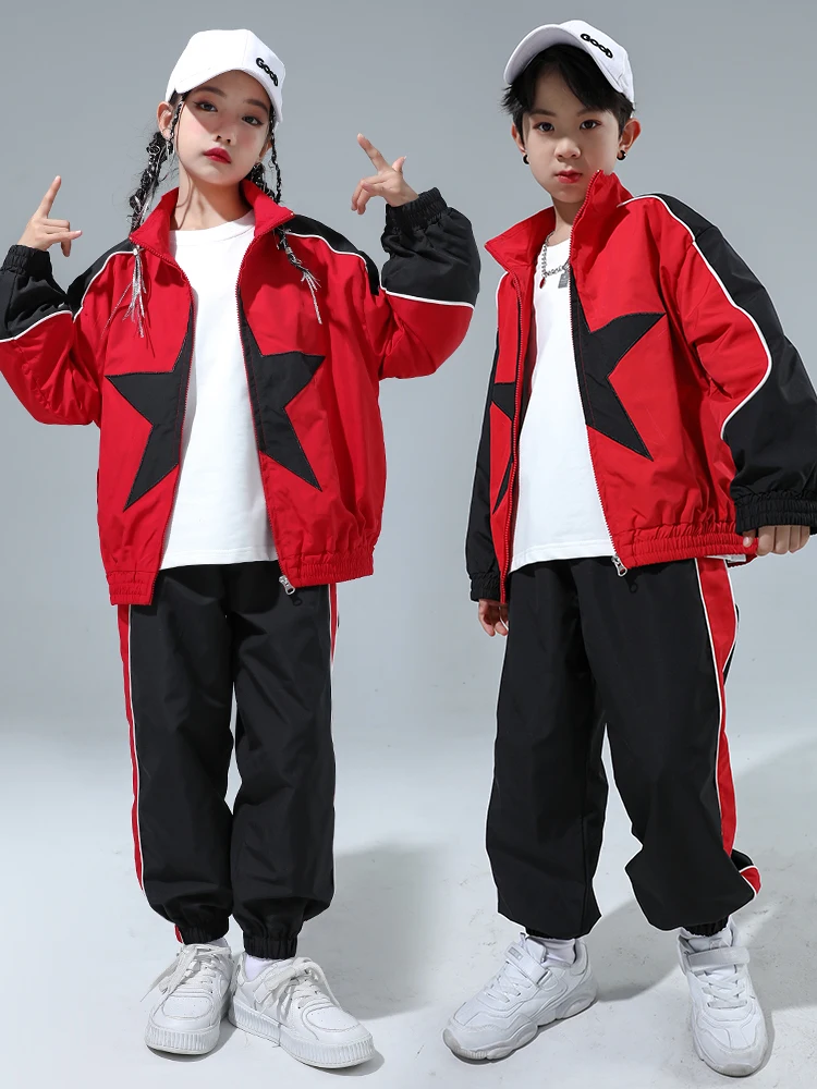 Kids Hip Hop Dance Clothes Loose Coat Pants Boys Sport Suit Long Sleeves Girls Practice Wear Jazz Performance Clothing BL11693