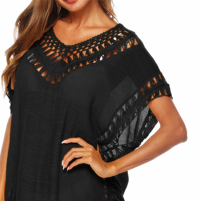 Tunic Beach Swim Cover up For Women Black Sarong Pareo Femme Pareos Summer Dress Tunica playa mujer Swimsuit Cover-up Beach Cover