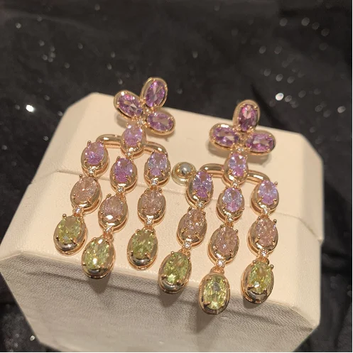 

Purple Water Drop Earrings Gradual Change Super Flash S925 Silver Needle Temperament Goddess Tassel earrings