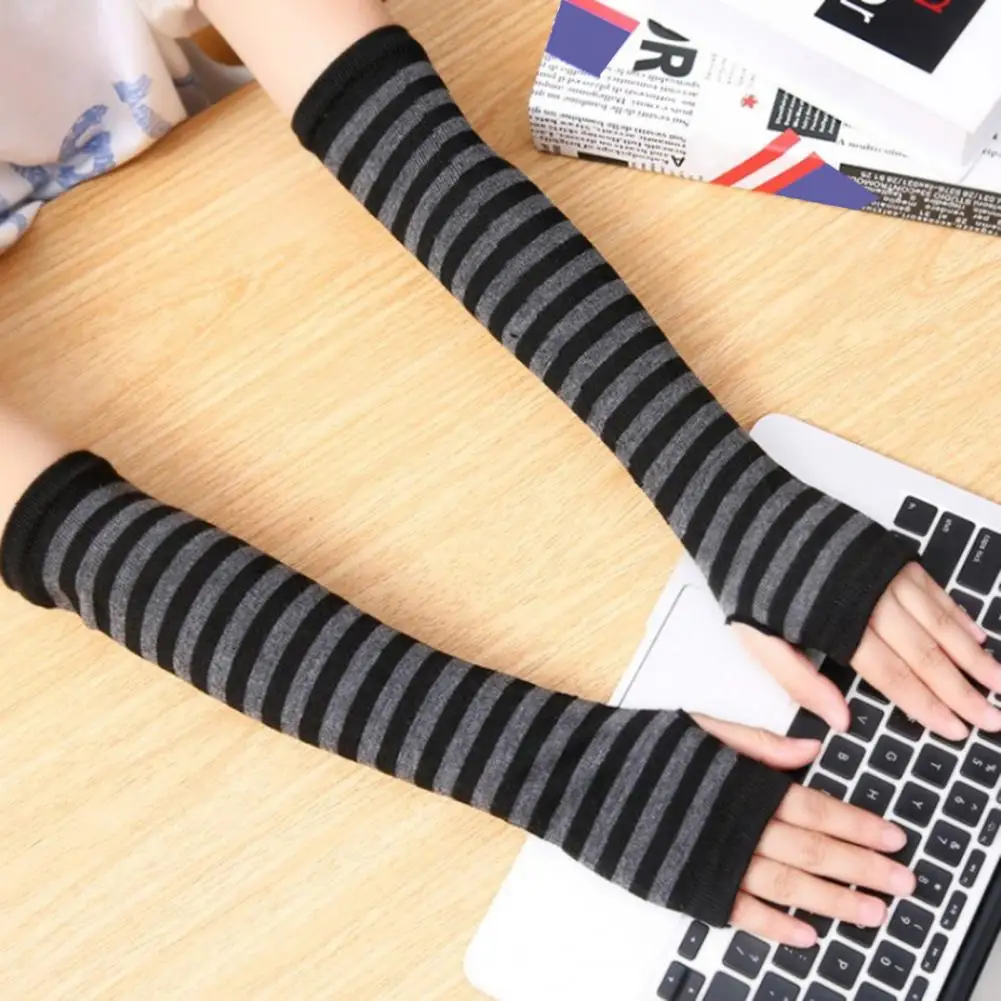 

1 Pair Gloves Fingerless Knitted Solid Color Elastic Anti-slip Warm Thick Unisex Warm Soft Lengthened Over Elbow Length Cycling