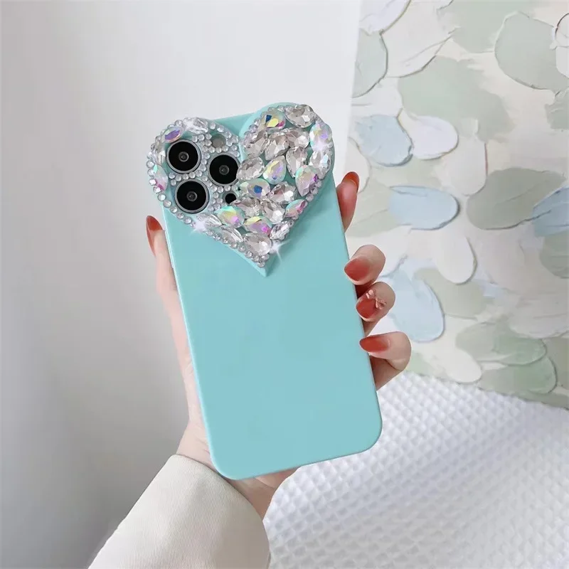 Love Heart Rhinestone Protect Lens Phone Case For IPhone 16 15 14 13 12 11 Pro Xs Max XR 8Plus SE2/SE3 TPU Shockproof Back Cover iphone case phone case