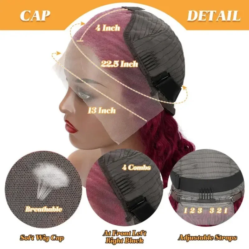 99j Burgundy 13x6 Hd Lace Frontal Human Hair Wigs Curly Wigs Deep Wave 13x4 Transparent Lace Front Wig Closure Wig For Women