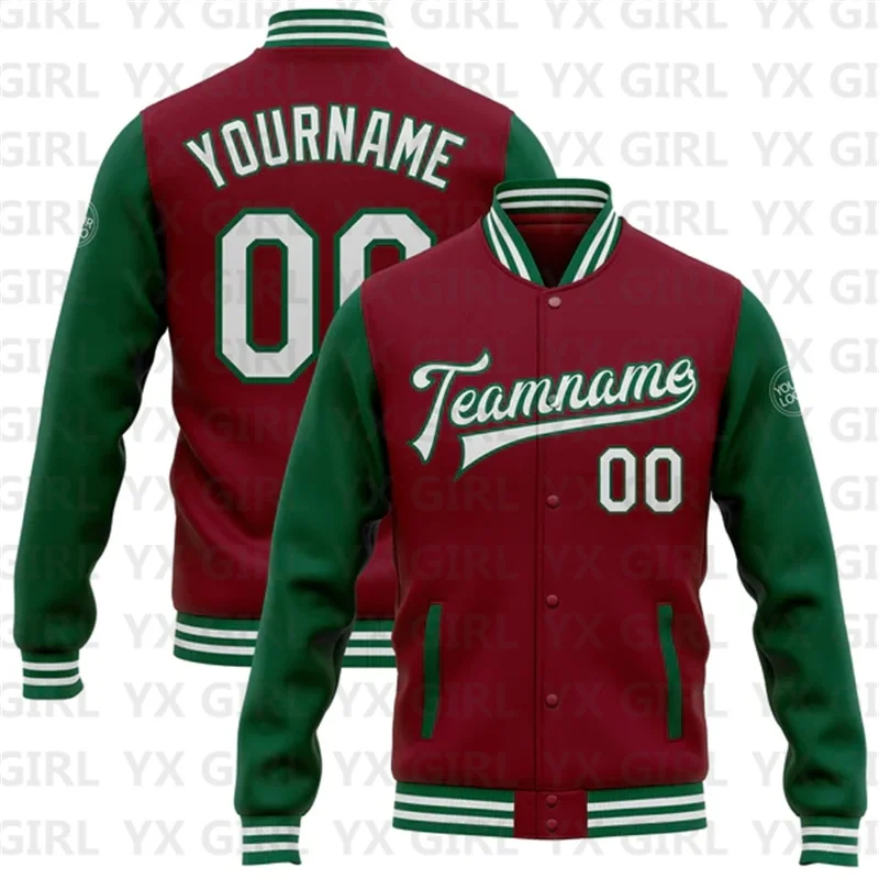 

Custom Crimson White-Kelly Green Bomber Full-Snap Varsity Letterman Two Tone Jacket 3D Baseball Button Jacket