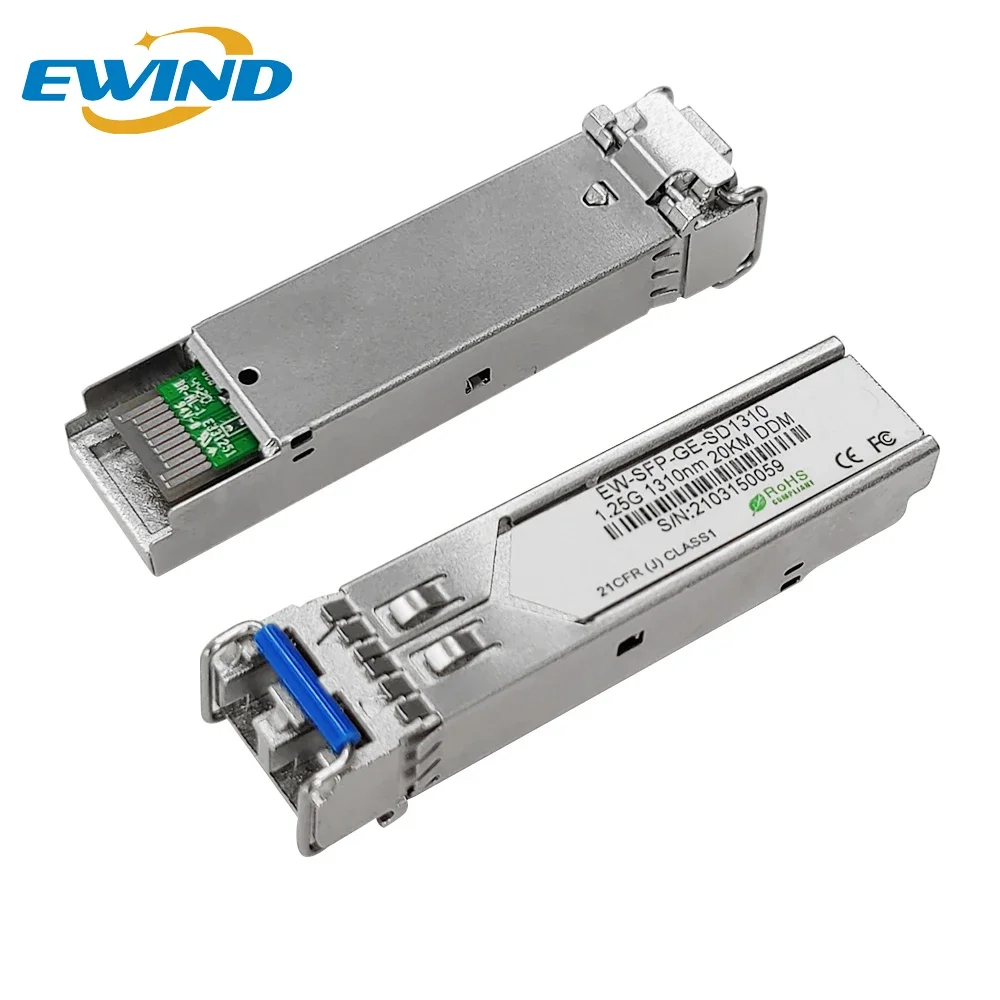 EWIND Gigabit SFP Module 1.25G Single-mode Dual Fiber Tranceiver 1310nm 20km LC DDM Support Hot Plug with Mikrotik Cisco Switch