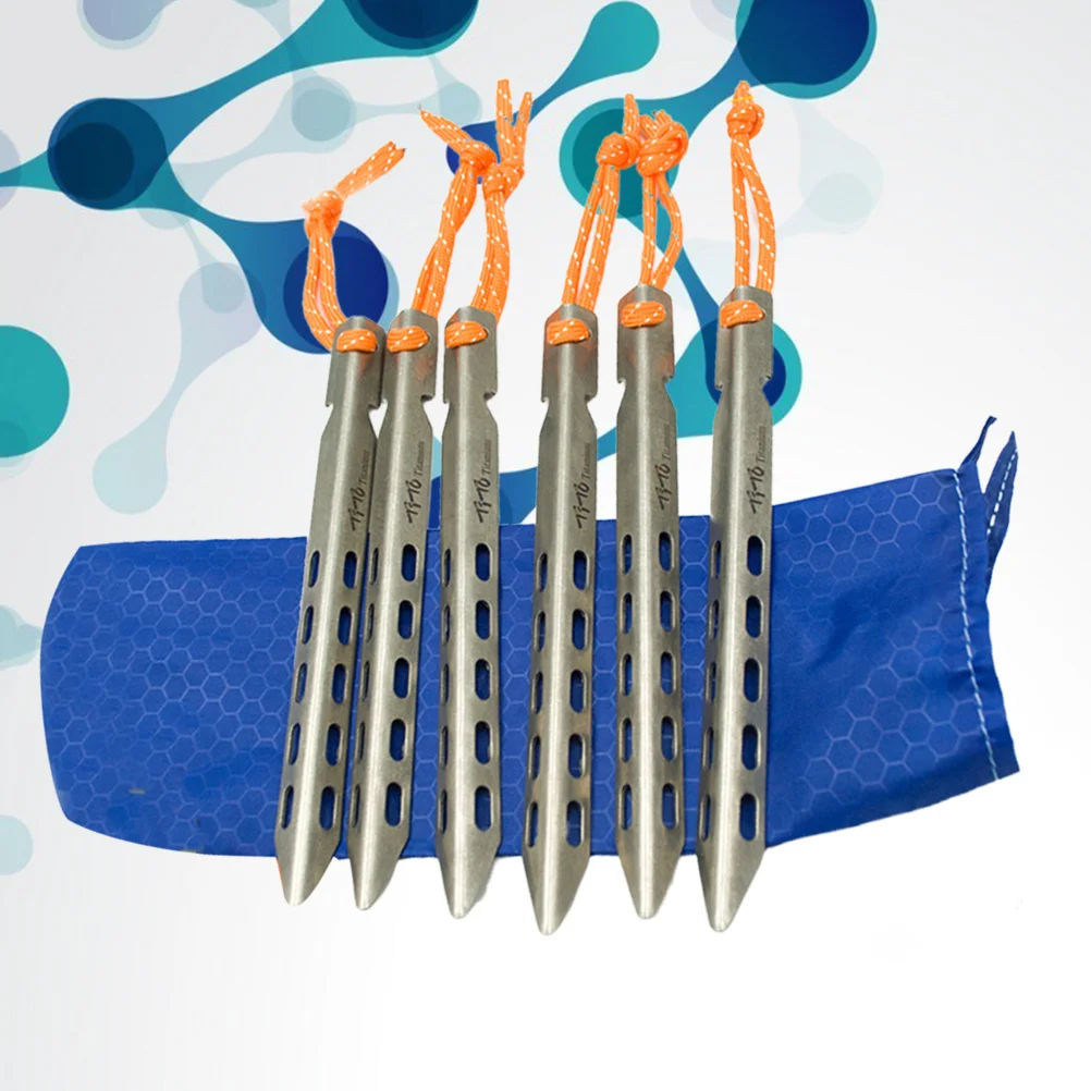 

1 Set/6pcs Outdoor Camping Tent Stakes Titanium Alloy Tents Nail Elbow Ground Pegs V Shaped Windproof Camping Tent Stakes with