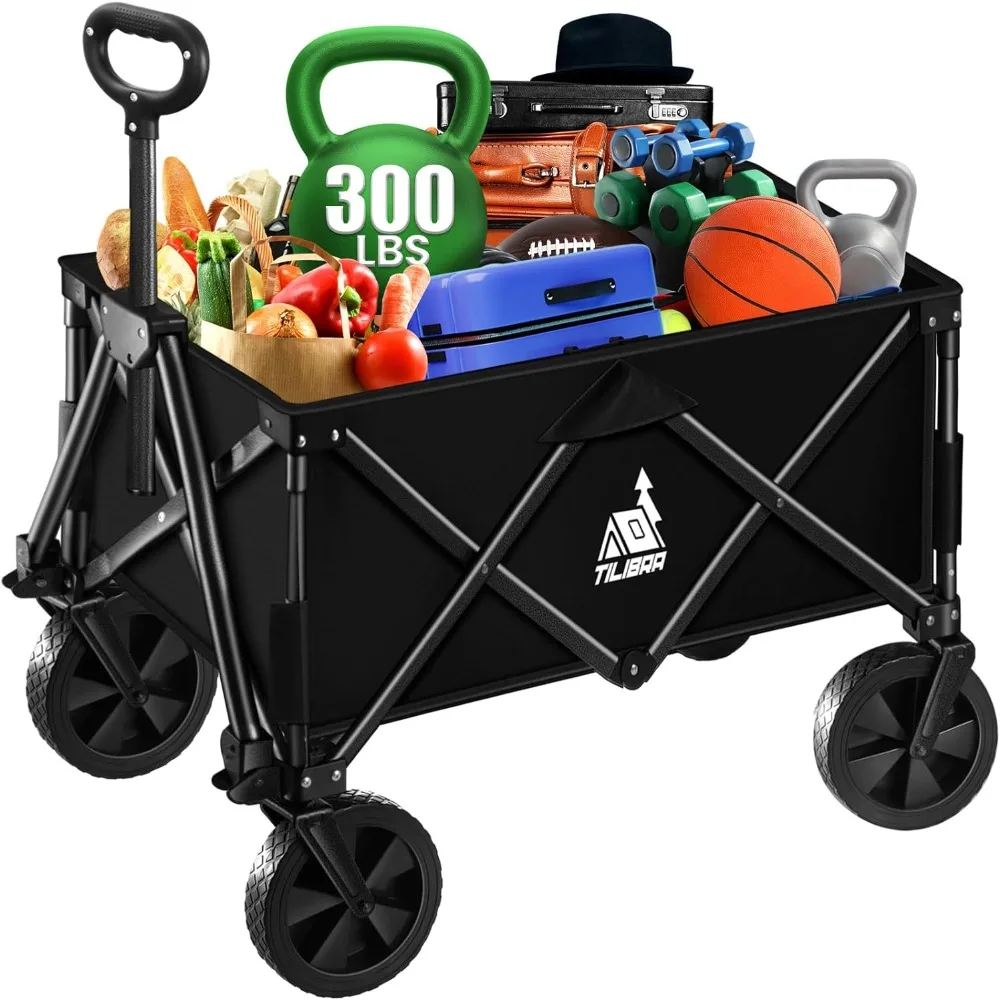 

Collapsible Foldable Wagon, 300LBS Load and 200L Large Capacity Heavy Duty Beach Folding Wagon with All Terrain Wheels, Outdoor