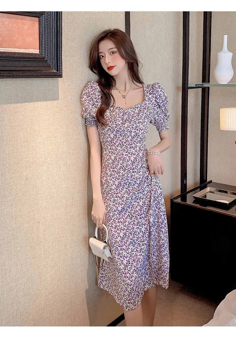 Spring Summer Mujer Fashion Female Vintage Printed Short Sleeve Loose Chiffon Dress Women Casual A-line Midi Dresses Vestidos jumper dress