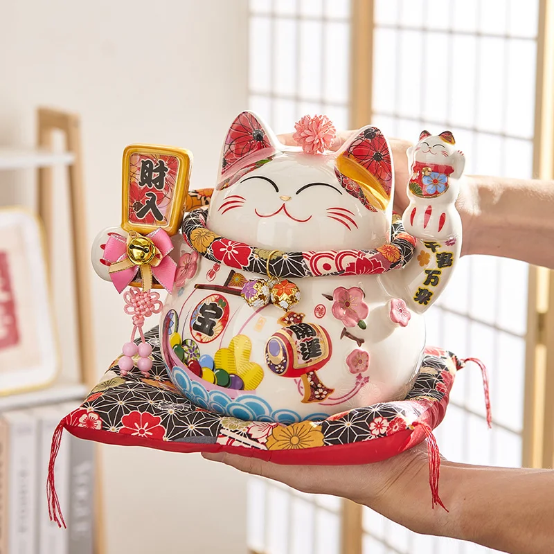 

Lucky Cat Decoration Feng Shui Fortune Cat Ceramic Electric Wave Hand Treasure Shop Gift China Good Luck Home Festive Craft