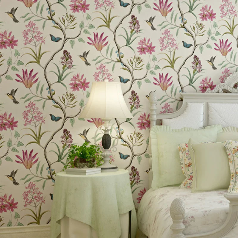 Printed wallpaper Garden flower and bird pattern non woven wallpaper bedroom living room background wall shop wallpaper W58 тетрадь а5 flower bird