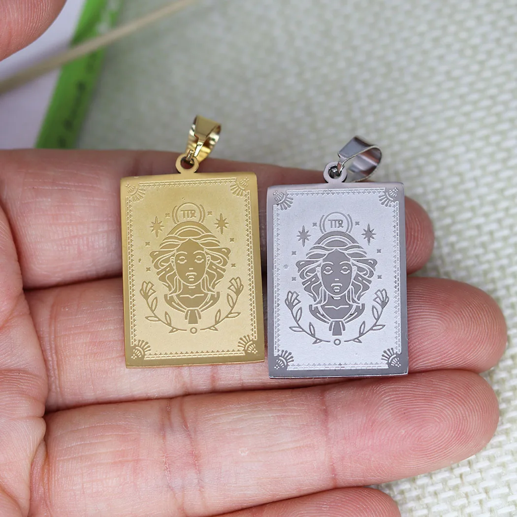 

2pcs Virgo Zodiac Goddess Stainless Steel Laser Carved Rectangle Pendant Charms for Couple Birthday Jewelry Making Supplies
