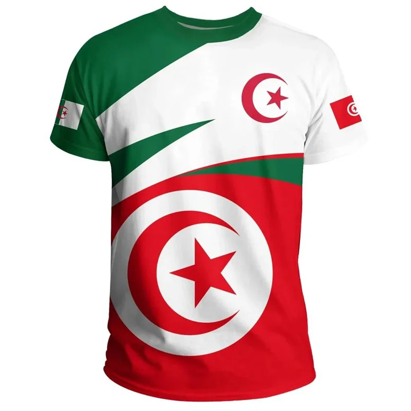 Algeria Flag Emblem 3D Graphic T Shirt for Men Clothing Algerian Football Club Jersey Wholesale Soccer T-shirt Gym Tee Shirts
