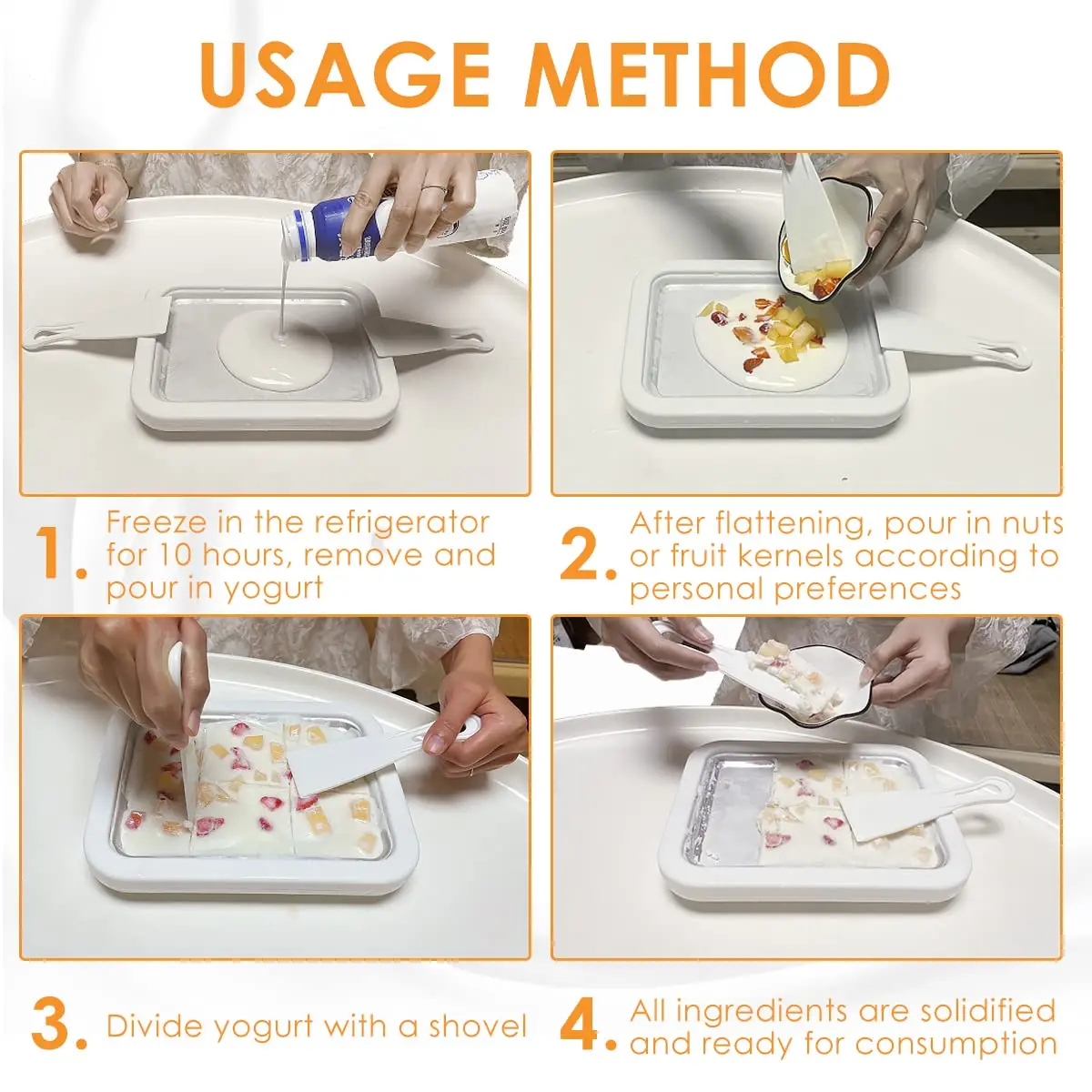 Food Grade Stainless Steel Cute Fried Yogurt Machine Fried Ice Tray With 2 Spatulas Rolled Ice Cream Maker