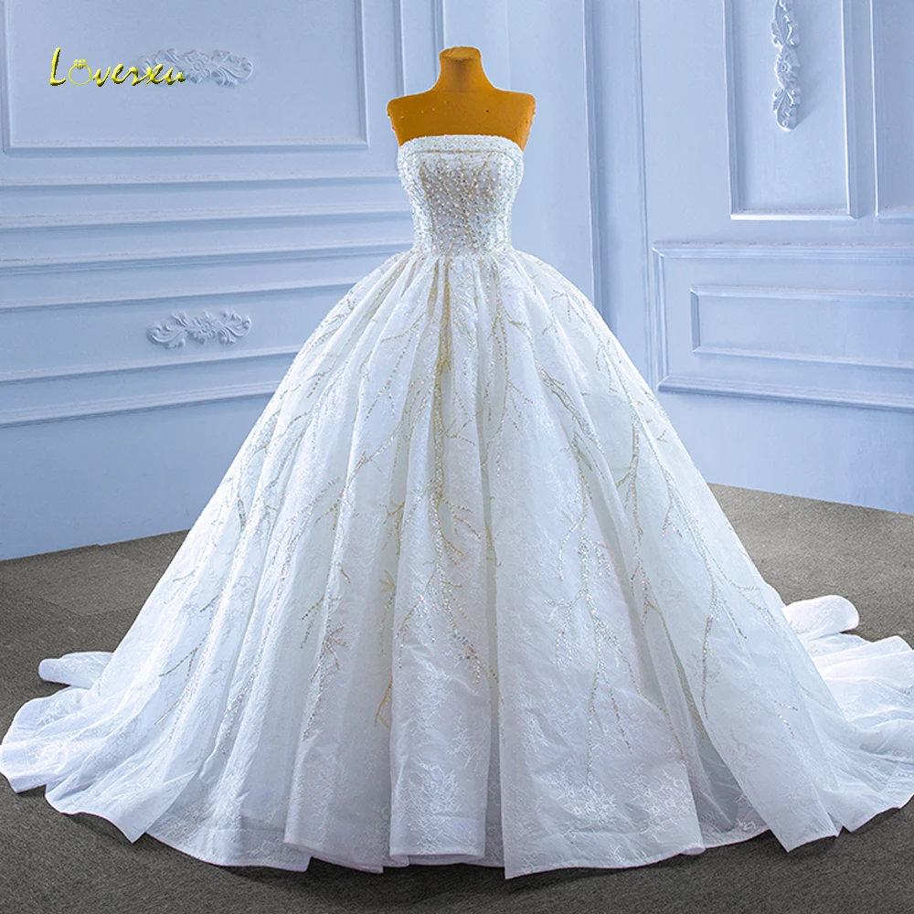 

Loverxu Ball Gown Luxury Wedding Dresses 2024 Strapless Sleeveless Robe De Mariee Lace Beaded Sequined Glitter Vestido De Novia