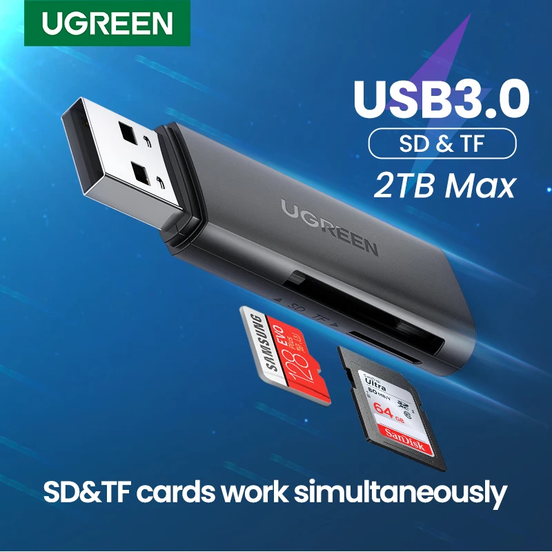 Ugreen Leitor de Cartão Usb 3.0 para sd Micro sd tf Adaptador de Cartão de Memória para Computador Portátil Acessórios Multi Smart Cardreader Leitor de Cartão