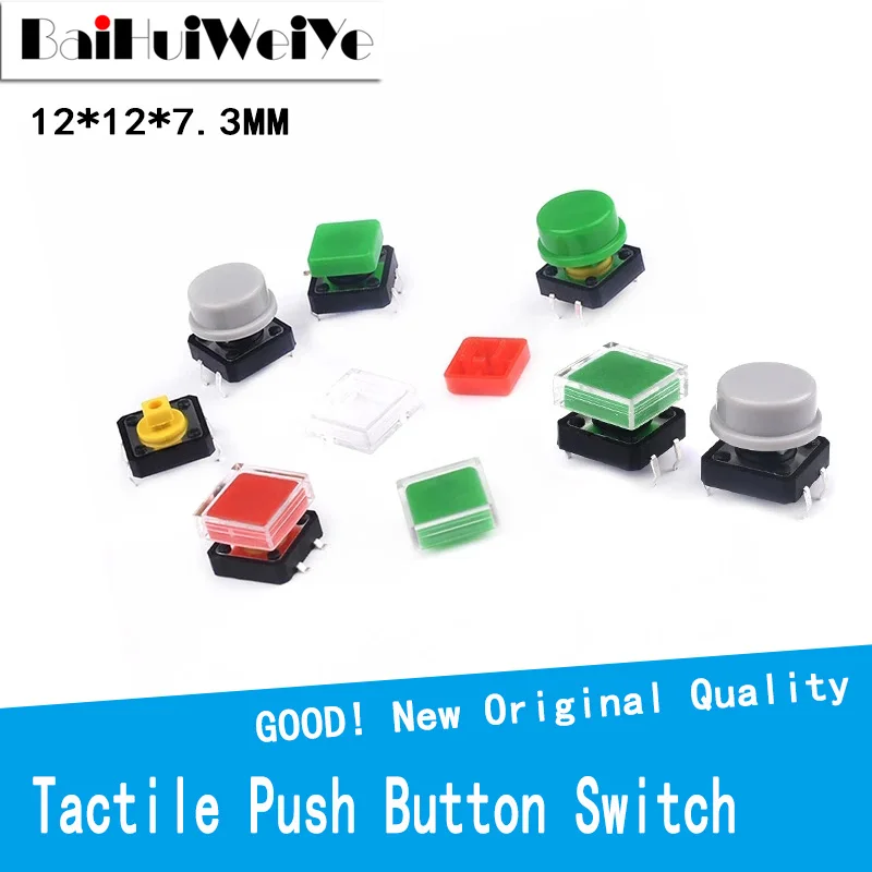 50 Pairs Tactile Push Button Switch Momentary 12*12*7.3MM Micro Switch Button Tact Cap for Arduino Switch Round Square Optional 10pcs non self locking switch self locking switch 5 8 5 8 7 7 8 8 8 5x8 5mm push tact power micro switch 6 pin button switches