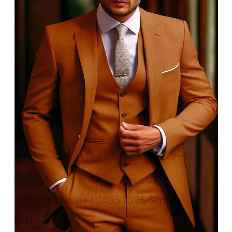 Men's Solid Color Slim Fit Formal Business Suit Wedding 3-Piece Set with Notch Lapel Blazer Vest And Trousers for Party Prom