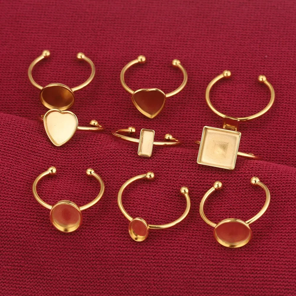 10pcs 조정 가능한 스테인레스 스틸 오픈 링 설정 DIY accessorie 만들기 보석 재료에 대 한 빈 기본 베젤 카보 숑 반지