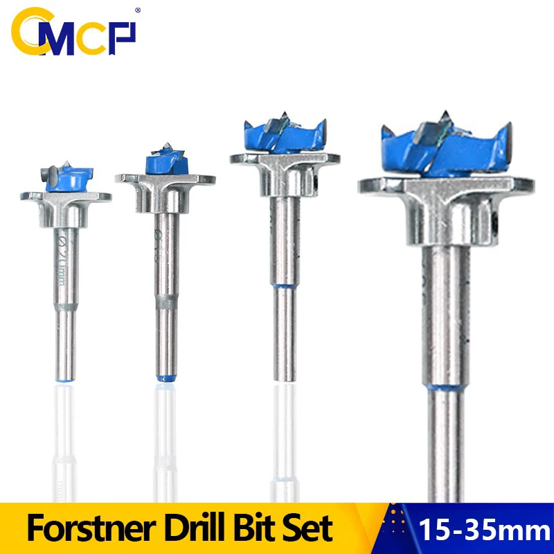 CMCP 5pcs 15-35mm Adjustable Wood Hole Cutter Carbide Forstner Drill Bit Set Tipped Drilling Tool Core Drill Bit Boring Bit Set