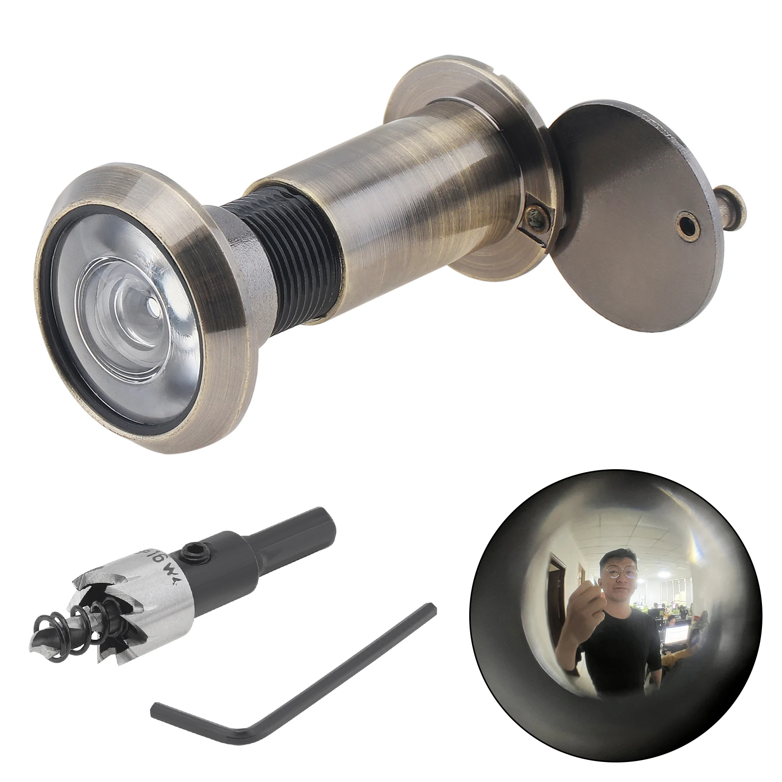 16mm 200 Degree Door Viewer HD Glass Lens Wide Angle Security Door Peephole with Drill Bit Set for Doors 1.57-2.56inch Thickness