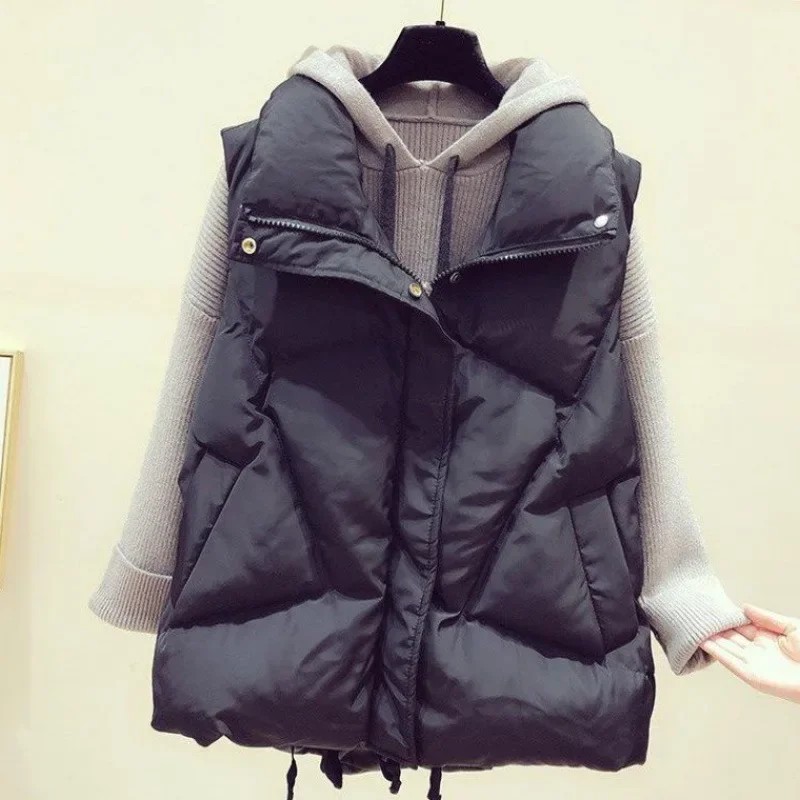 Women's Warm Solid Stand Collar Vest Waistcoat Autumn Winter Zipper Pocket Vests Female 2024 Casual Ladies Sleeveless Coats XL