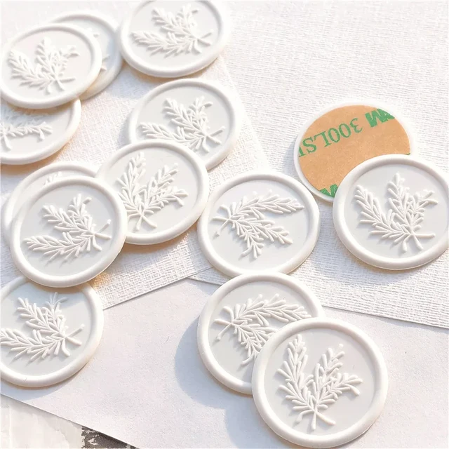 White Rosemary Leaf Self Adhesive Wax Seal Stickers,wedding leaf wax  stamp,envelope seal, botanical leaf seal SELF-ADHESIVE