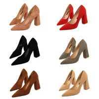 Women Elegant Suede 8.5cm High Heels Formal Occasion Pumps Lady Fashion Party Block High Heels Red Khaki Nightclub Dance Shoes 1