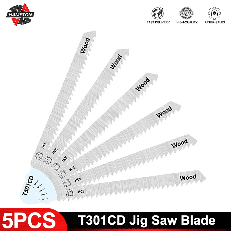 5PCS T301CD Jig Saw Blade HCS Jigsaw Blades T Shank Wood Cutting Blades Power Tool Reciprocating Saw Blade