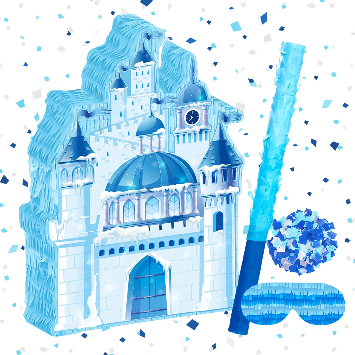 1Set Winter Schnee Schloss Pinata Bundle mit Augenbinde Stick für Frohe Weihnachten Thema Geburtstag Baby Shower Party Dekoration