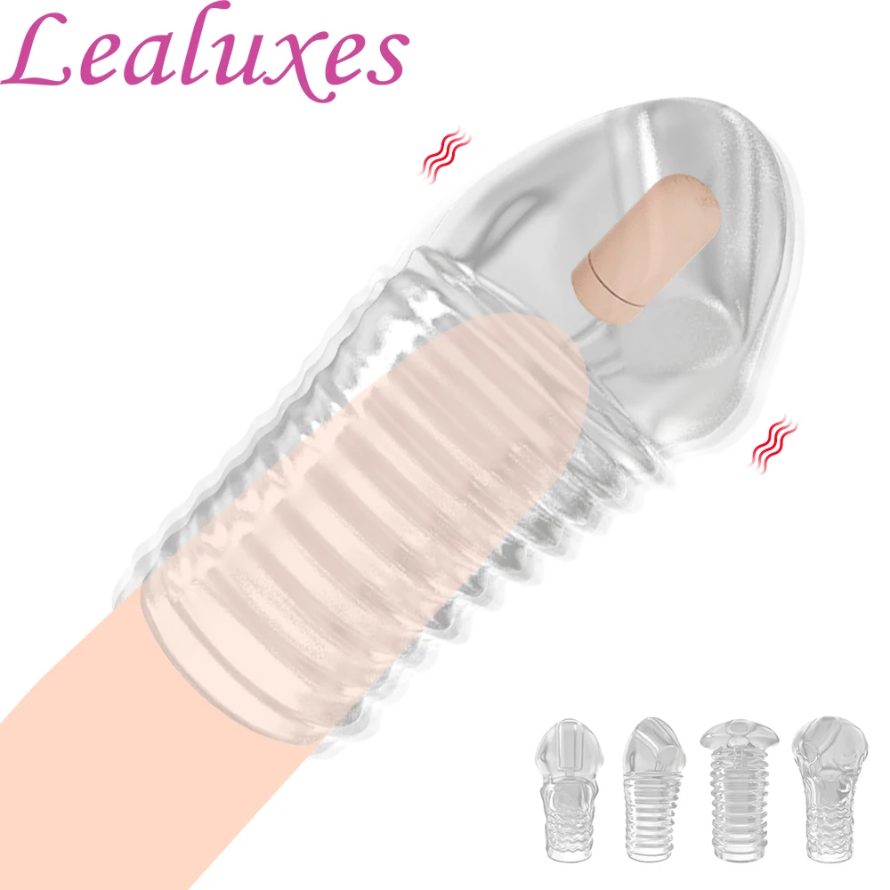 Male Glans Penis Sleeve VIbrator For Men Delayed Ejaculation Reusable Condom Glans Extender Penis Enlargement Adult Sex Toy male sex toys
