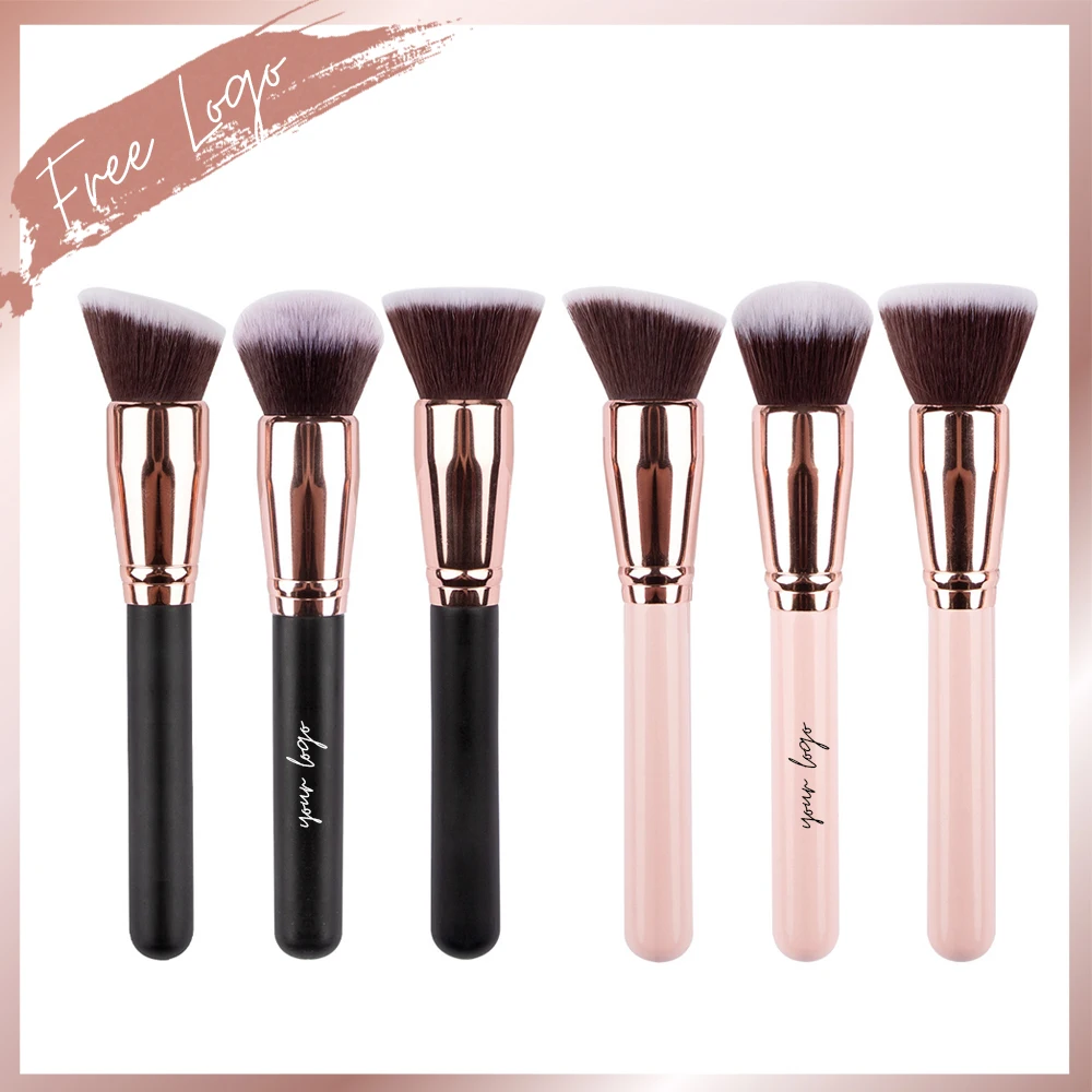 

Single Powder Makeup Brush Blush Custom Logo Bronzer Soft Bristles Vegan Flat Contour Brush Basic Black Pink Rose Gold
