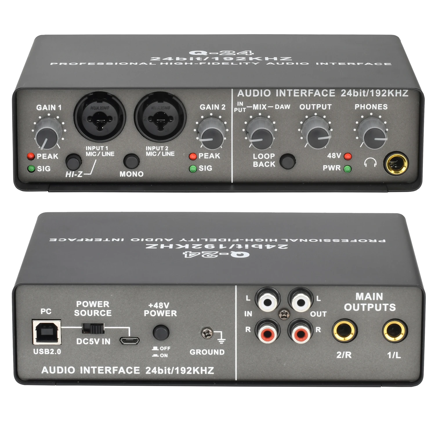 Professional24Bit192KHzAudioInterface2InputSoundCardforElectricGuitarLoopbackUSB