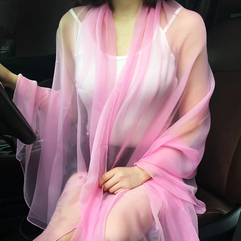 Korean Solid Color Transparent Sexy Thin Chiffon Beach Towel Sunscreen Shawl Women Summer Air Conditioning Ice Silk Scarf 3