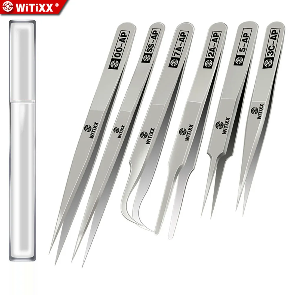 WiTiXX AP Tweezers 6 pcs Pack Precision Tools for Repairing Mobile Making Jewelry Works Blackhead Remover Makeup Tools