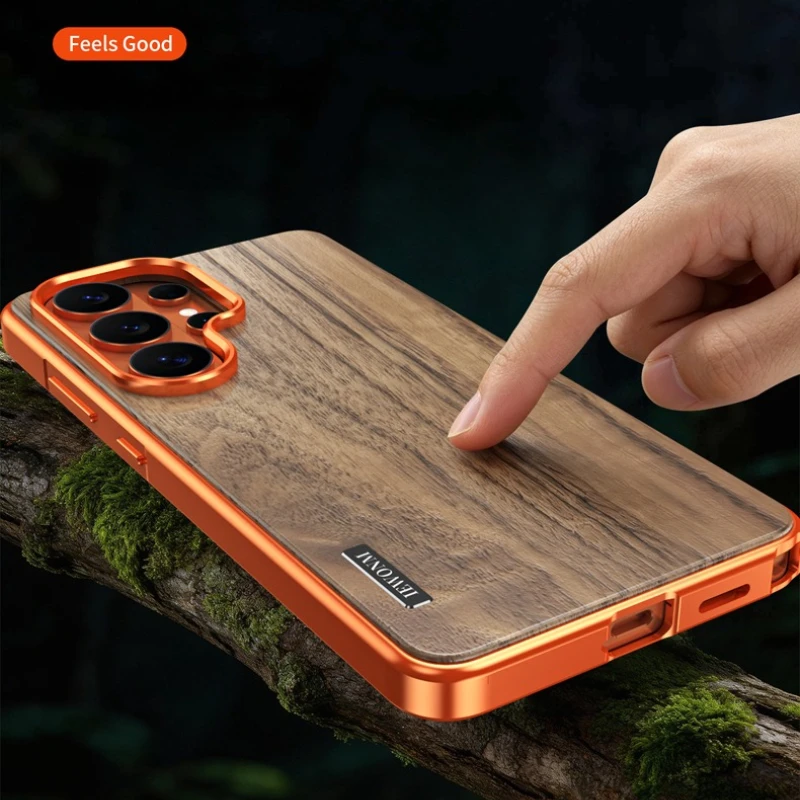 Magnetic Solid Walnut Wood Back Cover with Aluminum Alloy Frame