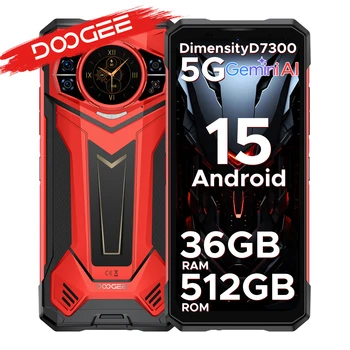 DOOGEE S200 Plus 5G AI izturīgs tālrunis 36GB(16+20) 512GB Dimensity 7300 spēļu tālrunis 1.32'' aizmugurējais displejs 6.72'' 11000mAh akumulators