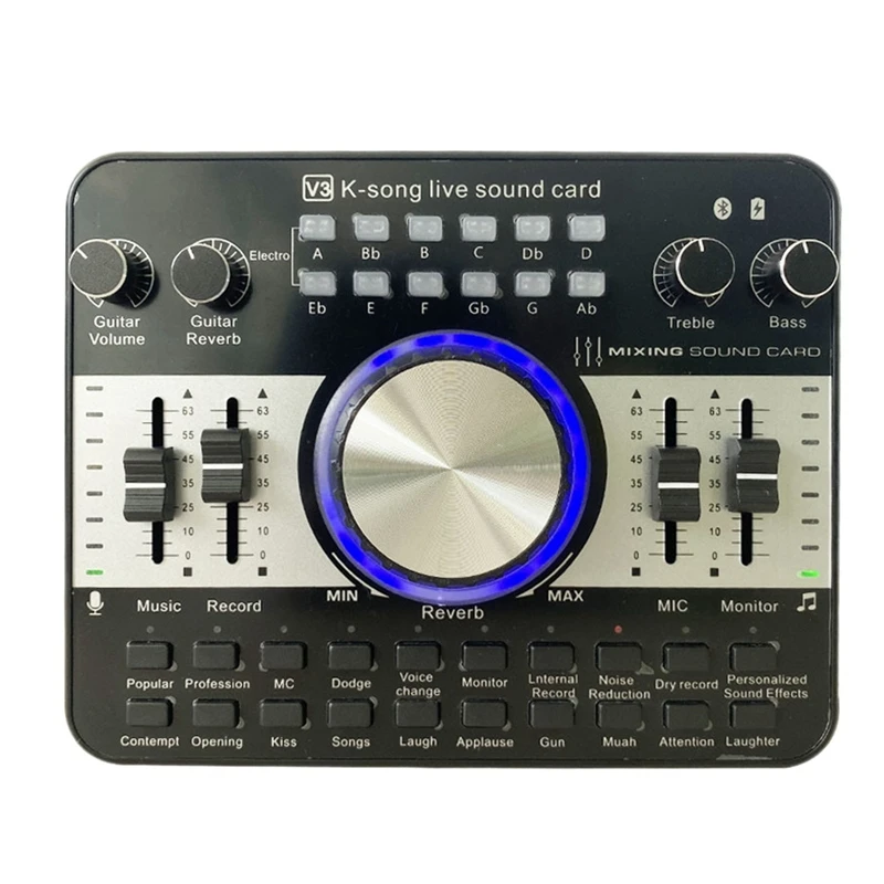 

V3 Sound Card,Sound Mixer Board For Voice Changer Live Sound Card For Karaoke Multifunctional Audio Mixer