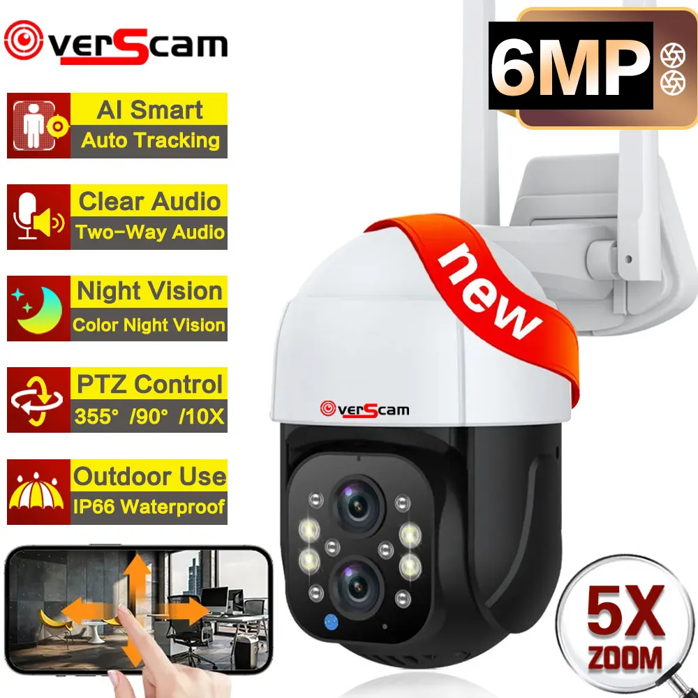 Dual Lens 6MP 3K Tuya Smart Outdoor Wireless Auto Tracking 5X Zoom HD Wifi Full Color Night Security Network Cctv System Camera