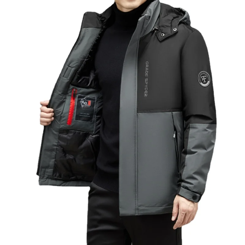 

2022 Winter New Men's Business Casual Cotton-padded Coat Stitching Short Hooded Thick Windproof Male Cotton-padded Clothes