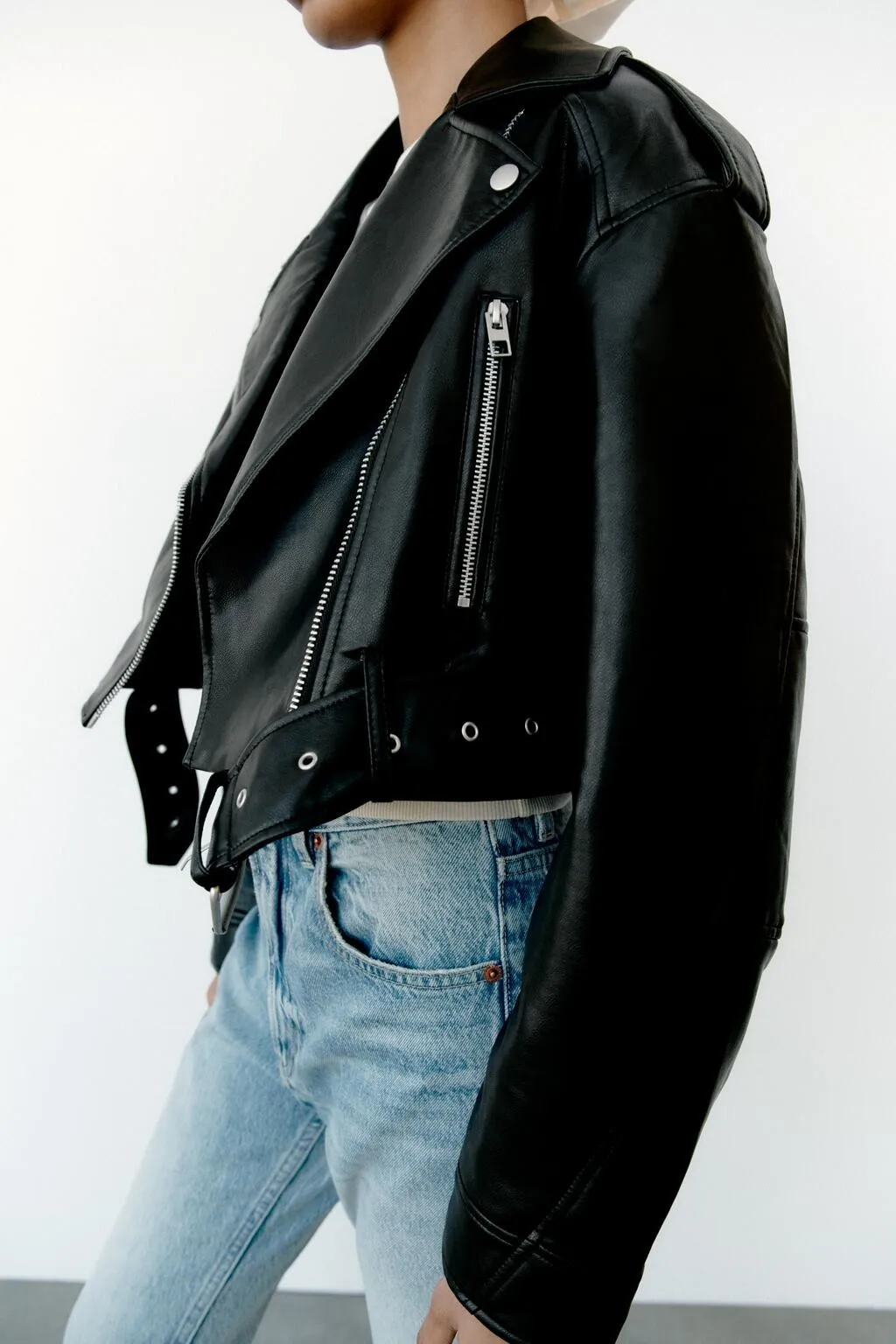 Leather Clothes Polo Collar Jacket Women's Short Black PU  Irregular Long-Sleeved Spring and Autumn Fashion All-Matching Casual