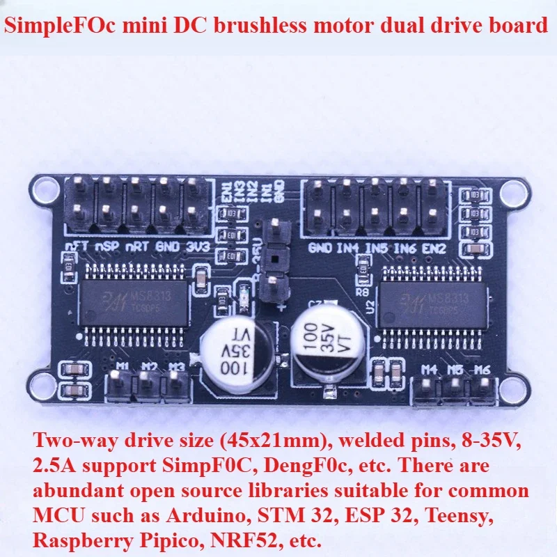 SimpleFOCMini 듀얼 채널 DC 브러시리스 모터 드라이브 보드 FOC 제어 SVPWM | SPWM 납땜 핀